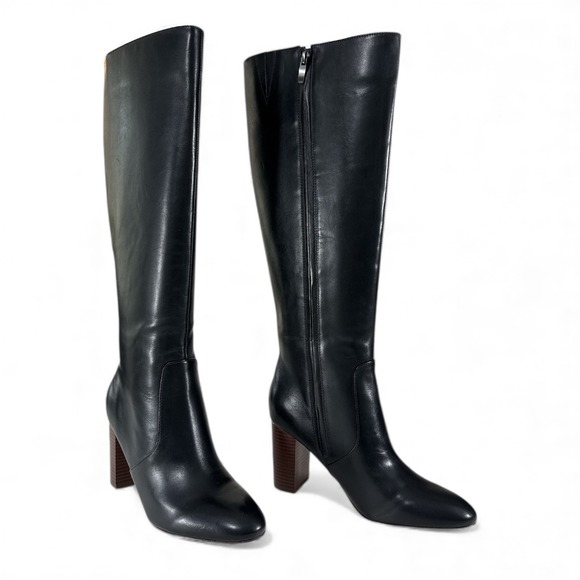 Nine West OTTON Black Leather Knee High Boots Women's Size 9M Block Heel NIB - Picture 2 of 13